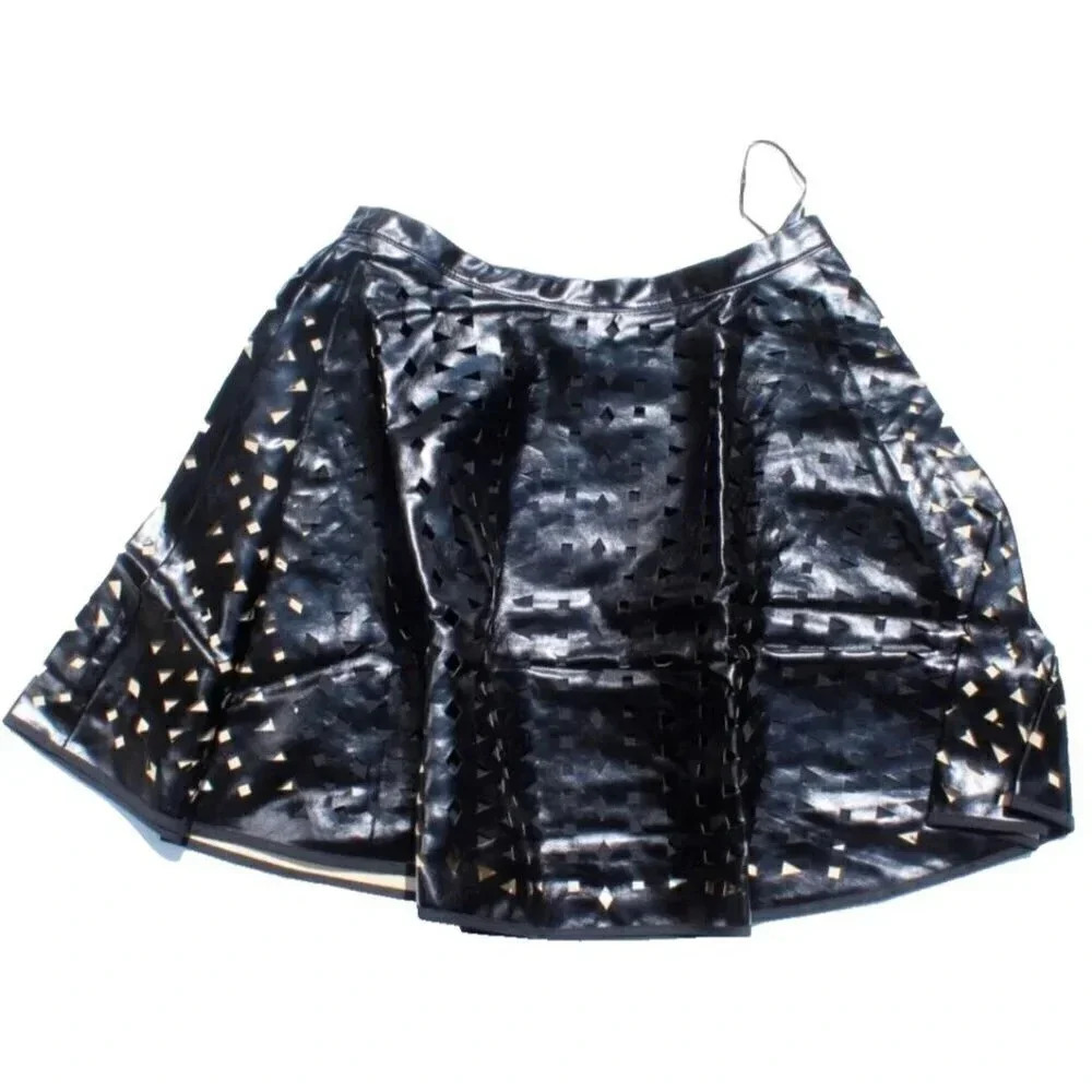 New English Rose Black Gothic Rocker Faux Leather Mini Skirt Small NWT